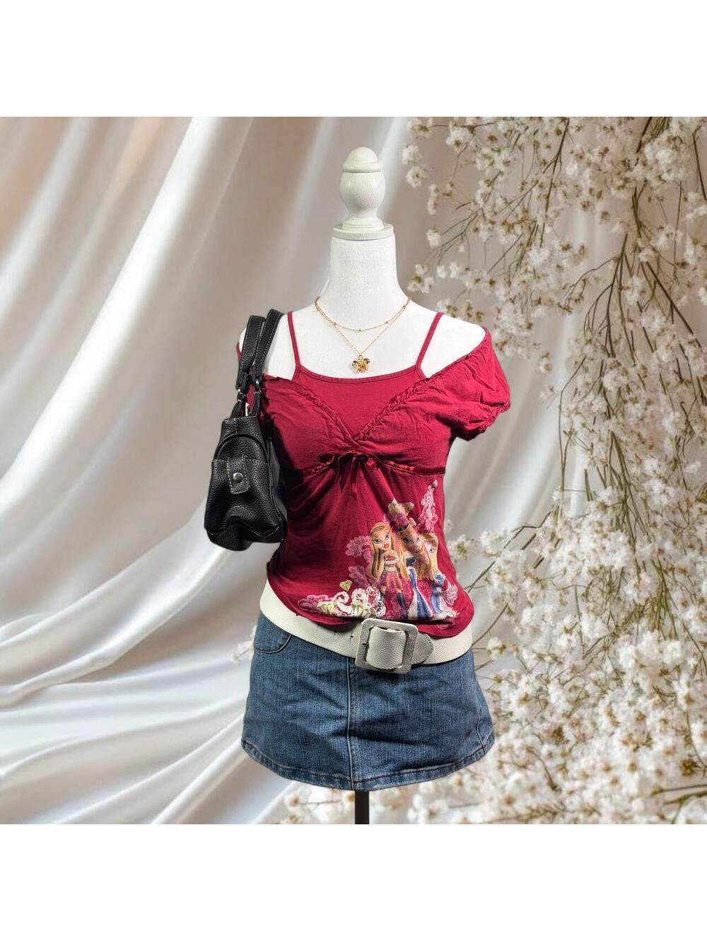 RARE Y2K BRATZ KIDS GRAPHIC BABYDOLL TOP PINK